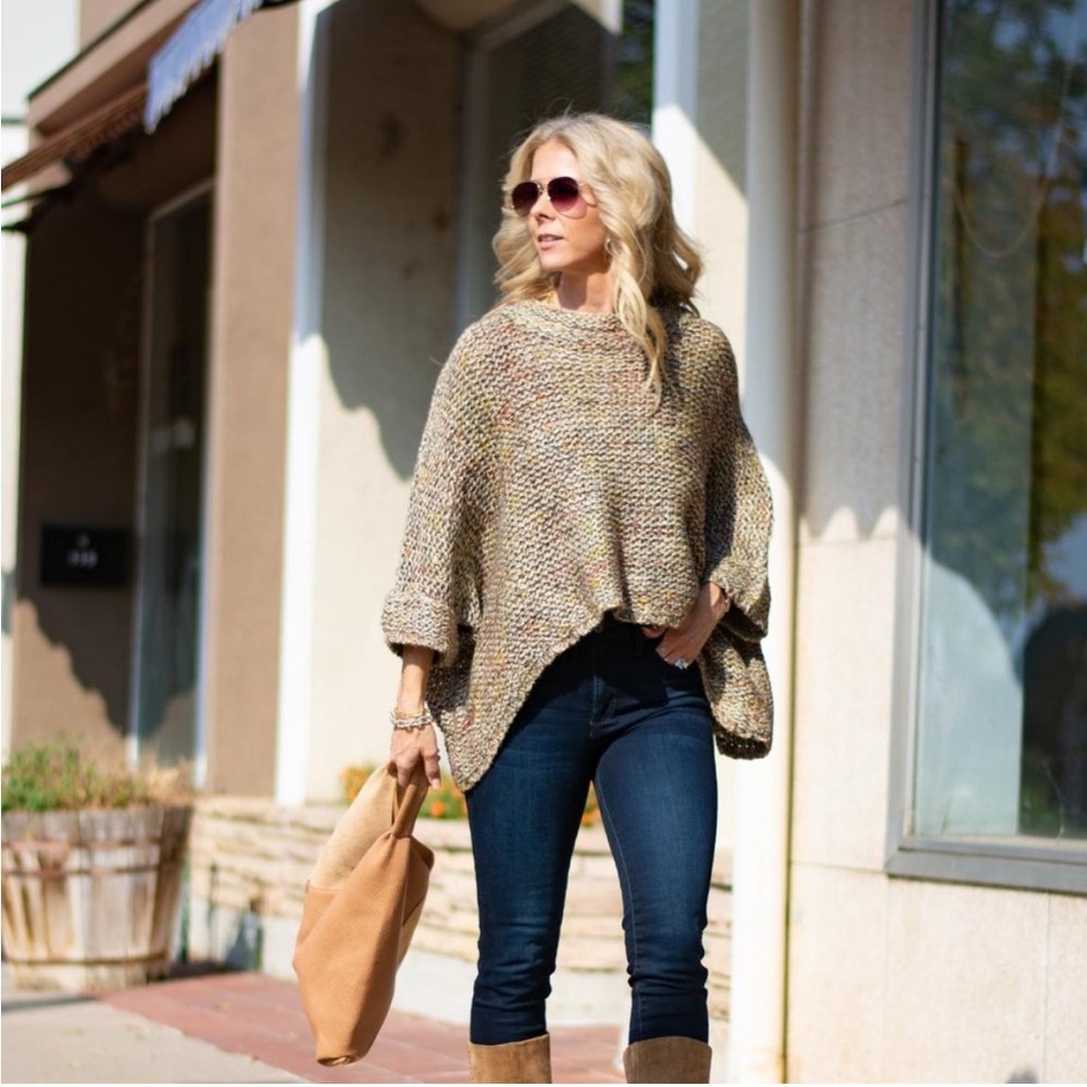 Pink Martini west end girl poncho oversized multicolor knit boho